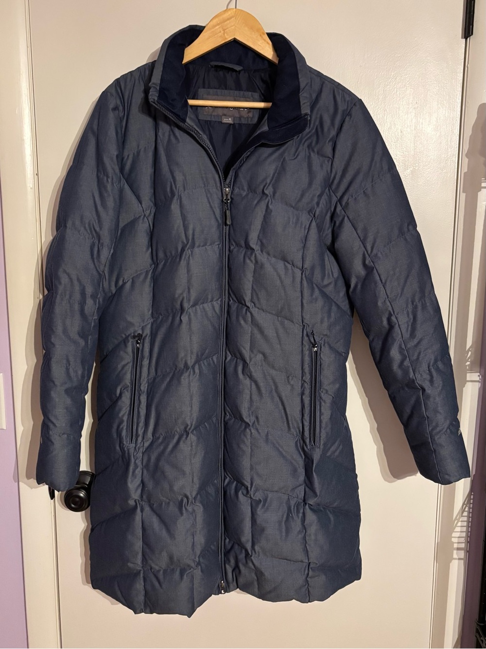 Eddie Bauer Women’s Slate Gray/Blue Quilted Long Puffer Coat
